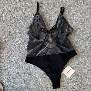Revolve Superdown black iridescent mesh bodysuit